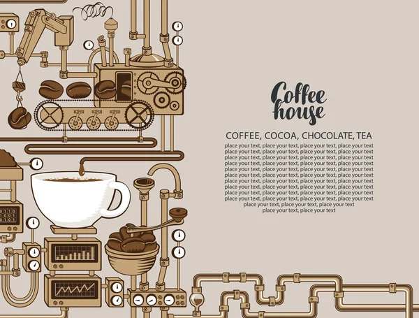 Banner vectorial con una producción de café transportador — Vector de stock