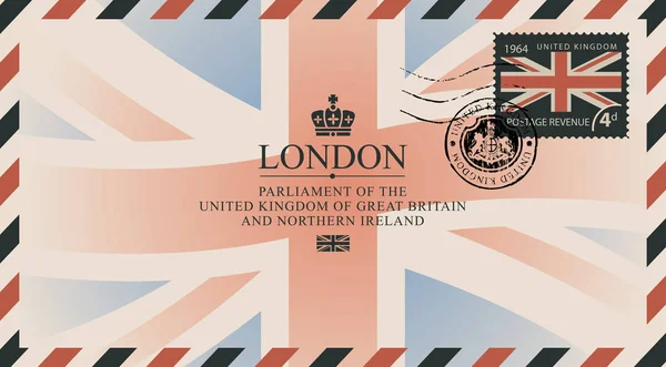 Postkarte oder Umschlag mit Flagge des Vereinigten Königreichs — Stockvektor