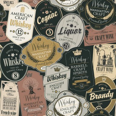 Alkollü içecekler için etiketleri ile Seamless Modeli