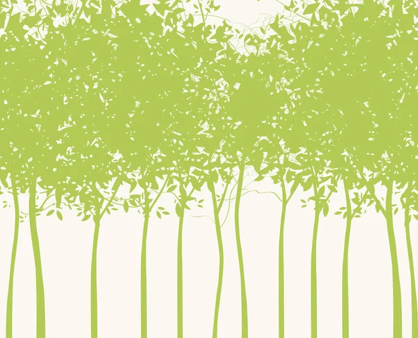 若い緑の木々 のシルエットの背景 — ストックベクタ