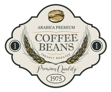 kahve çekirdekleri ile buğday kulak için vektör etiket