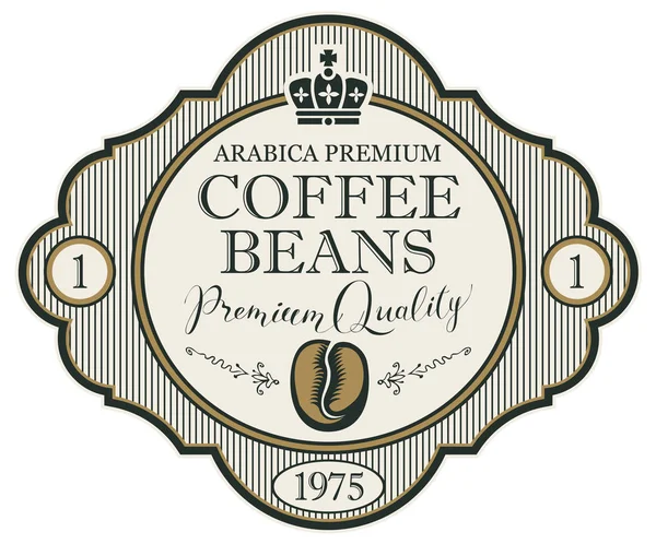 与冠的咖啡豆的向量标签 — 图库矢量图片
