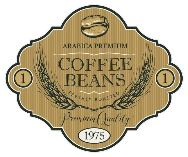 咖啡豆的矢量标签与小麦耳朵 — 图库矢量图片
