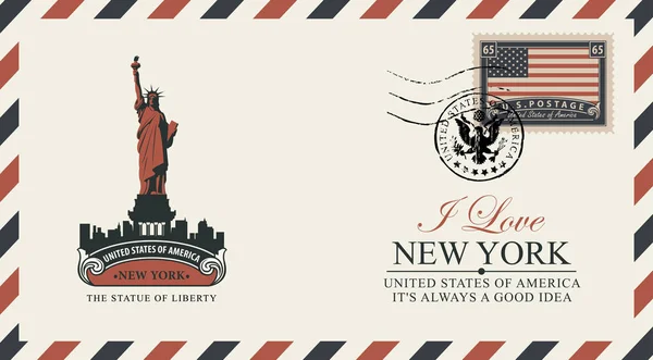 Ansichtkaart met New York Statue of Liberty — Stockvector