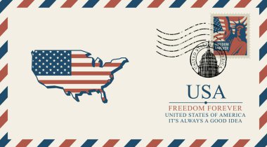 Amerika Haritası bayrak renkleri ile zarf