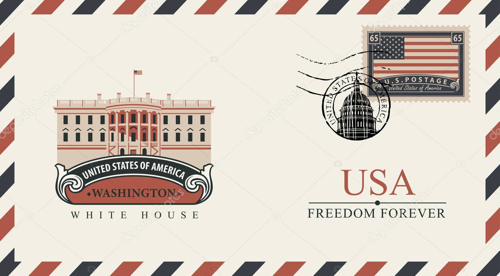 vector envelope with White House and american flag