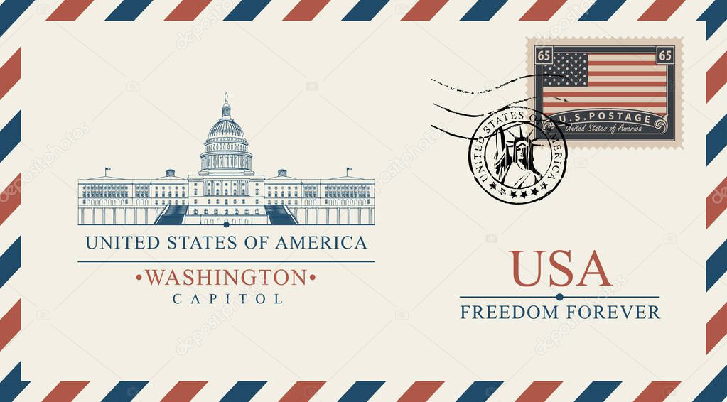 envelope with Washington Capitol and american flag