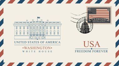 Beyaz Saray ve Amerikan bayrağı ile vektör zarf