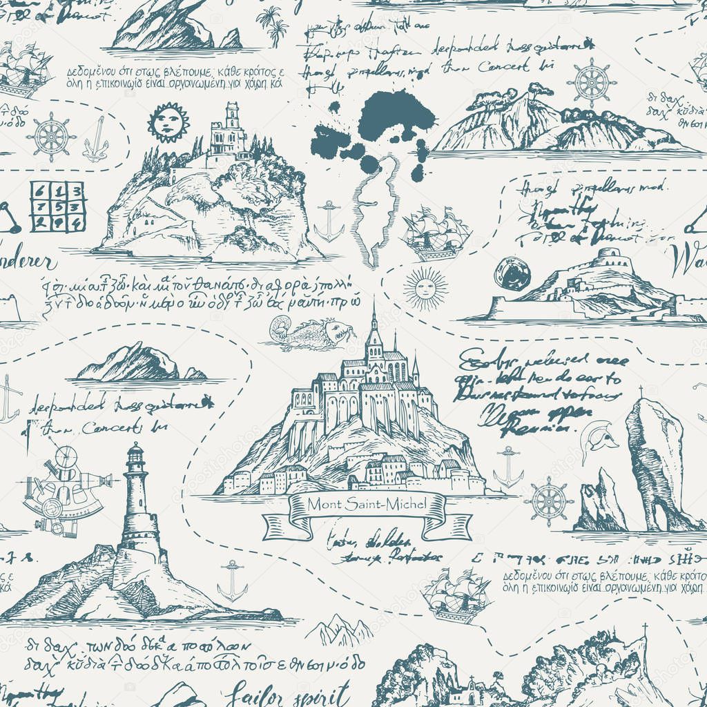 vintage seamless background on the theme of travel
