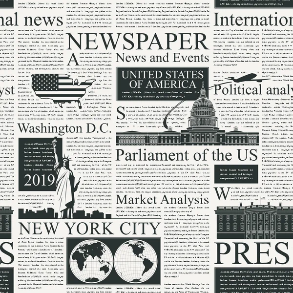Patrón sin fisuras sobre el tema de los periódicos estadounidenses — Vector de stock
