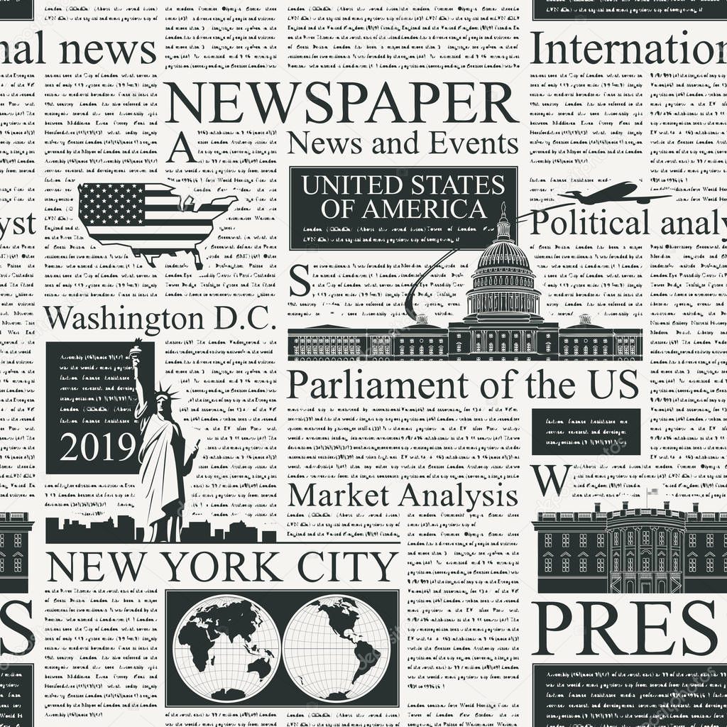 seamless pattern on the theme of US newspapers
