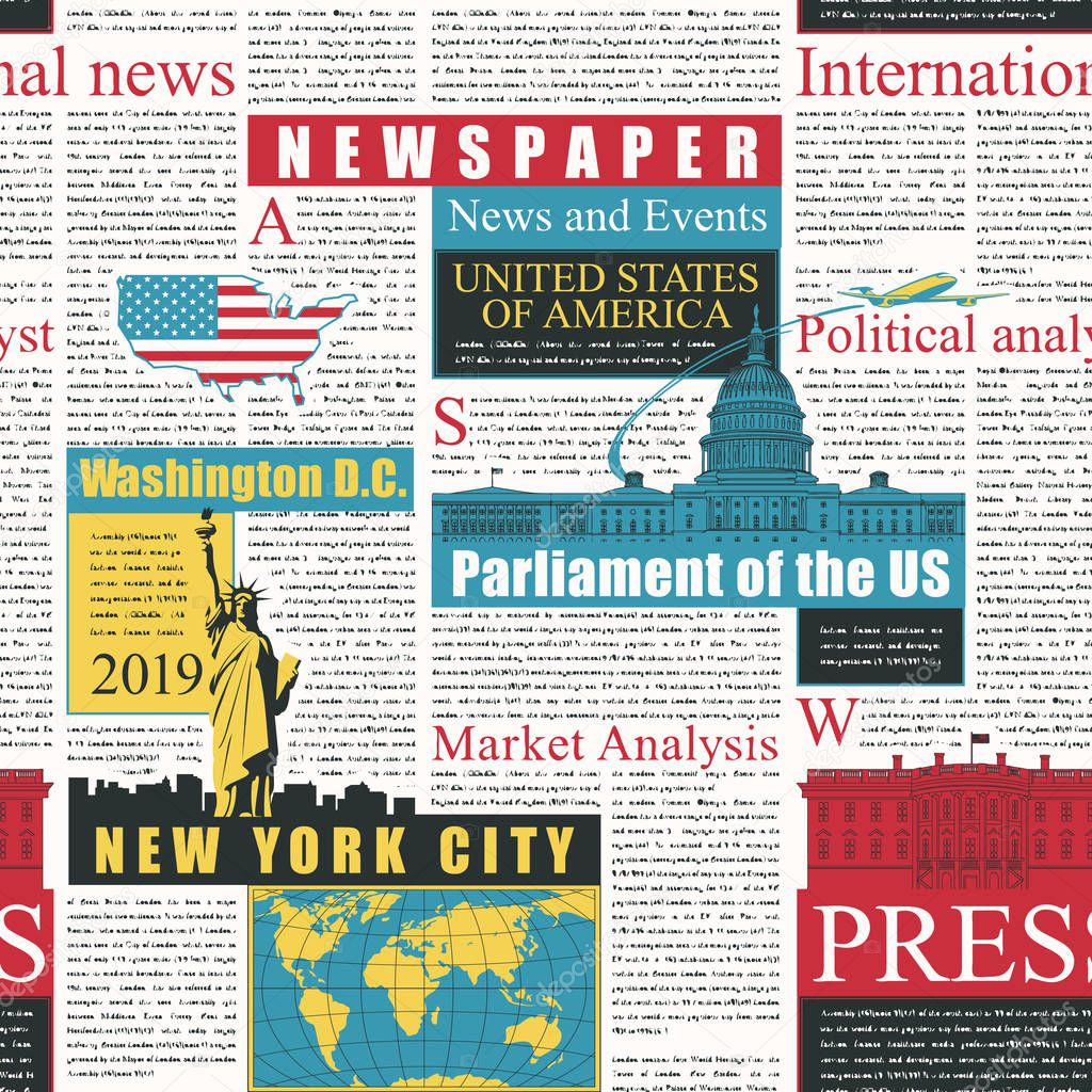 seamless pattern on the theme of US newspapers