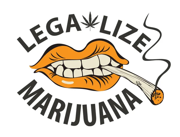 Banner für die Legalisierung von Marihuana mit rauchendem Mund — Stockvektor