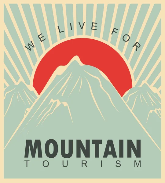 Banner di viaggio vettoriale con montagne e sole — Vettoriale Stock