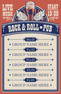 müzik rock and roll Bar canlı müzik eşliğinde için poster