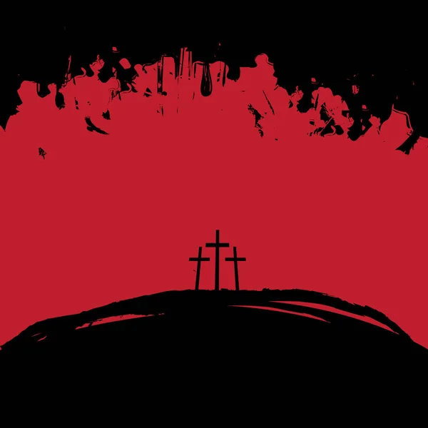 Paysage avec le Mont Calvaire et trois croix — Image vectorielle