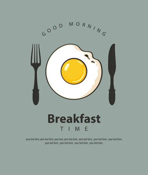 Banner de desayuno con huevo frito, tenedor y cuchillo — Archivo Imágenes Vectoriales