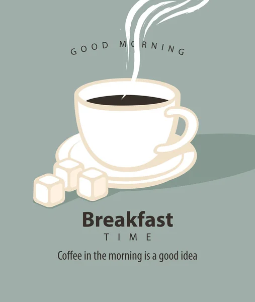 Pancarta para el desayuno con una taza de café — Vector de stock