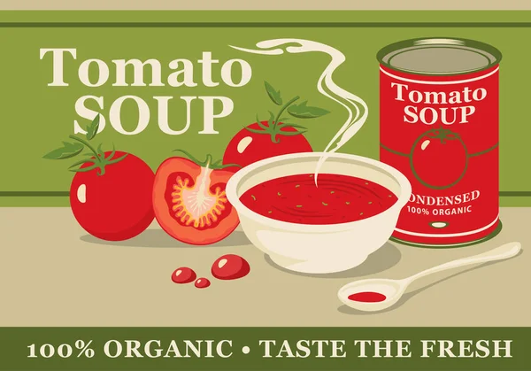 Банер для згущеного томатного супу з текстом — стоковий вектор