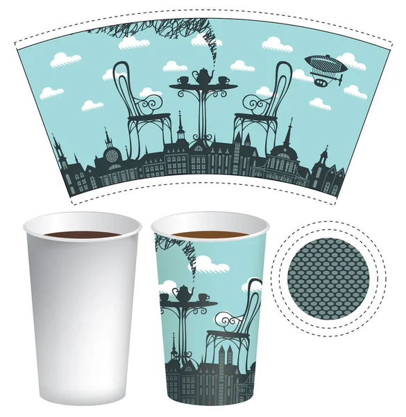 Plantilla de taza de papel con café de la calle y taza de café — Archivo Imágenes Vectoriales