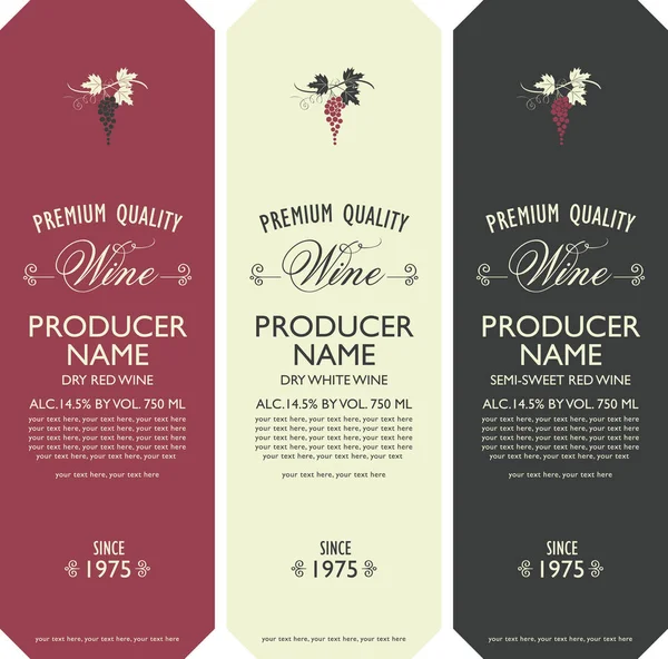Conjunto de etiquetas vectoriales para vino con racimo de uvas — Archivo Imágenes Vectoriales
