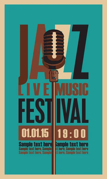 Cartaz de música para festival de jazz com microfone —  Vetores de Stock