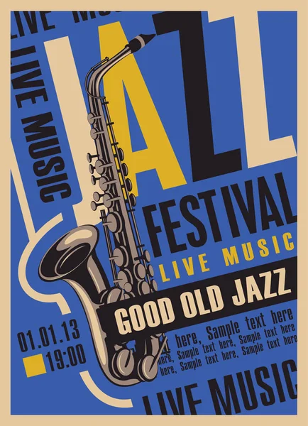 Cartel para el festival de jazz música en vivo con saxofón — Vector de stock