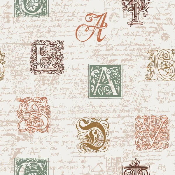 Modèle sans couture avec capital et lettres initiales — Image vectorielle