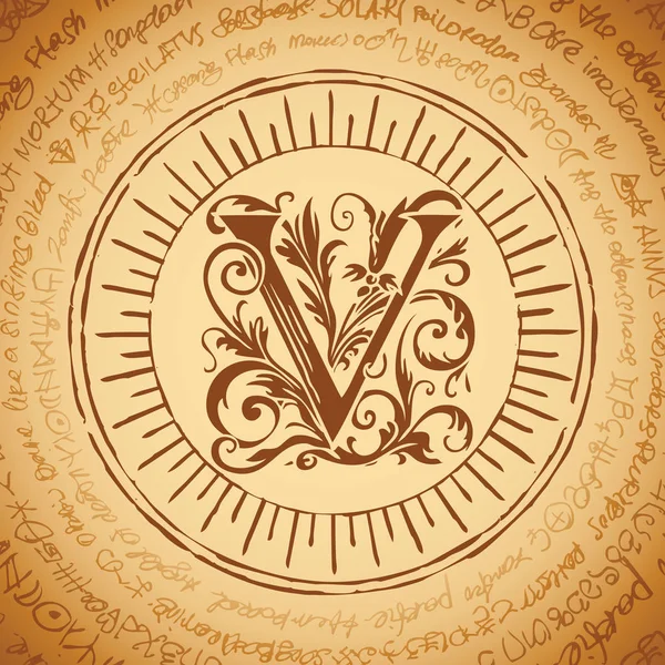 Illustration de la lettre V sur un vieux manuscrit — Image vectorielle