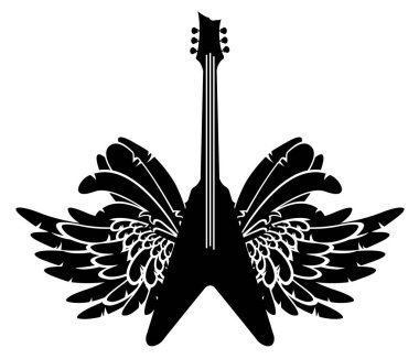 black and white banner with guitar and wings