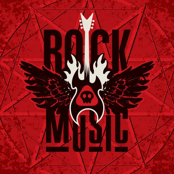 Banner para música rock com guitarra e asas — Vetor de Stock