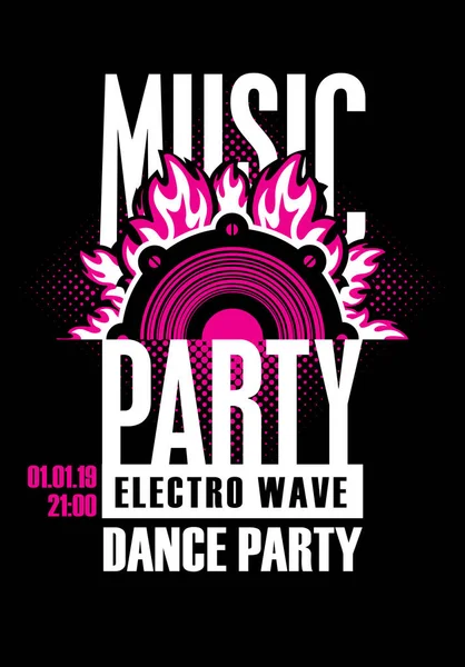 Poster for dance music party with audio speaker — Stock Vector