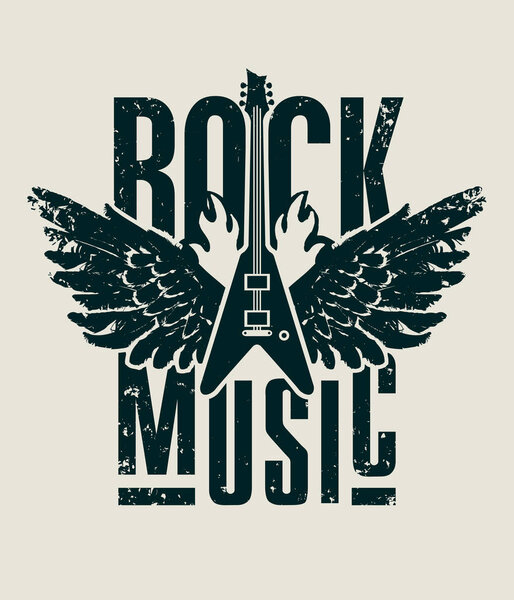 banner for rock music with guitar and wings
