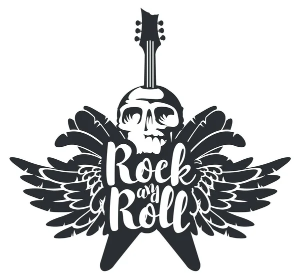 Gitar, kanatlar ve kafatası ile rock müzik için banner — Stok Vektör