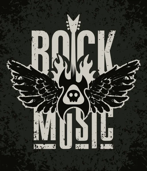 Banner para música rock con guitarra y alas — Vector de stock