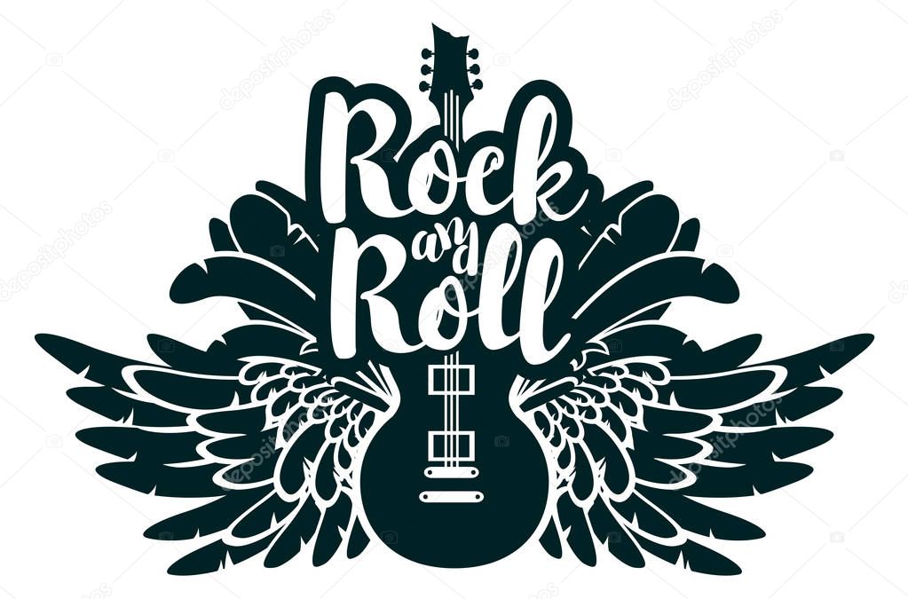 banner for rock music with guitar and wings