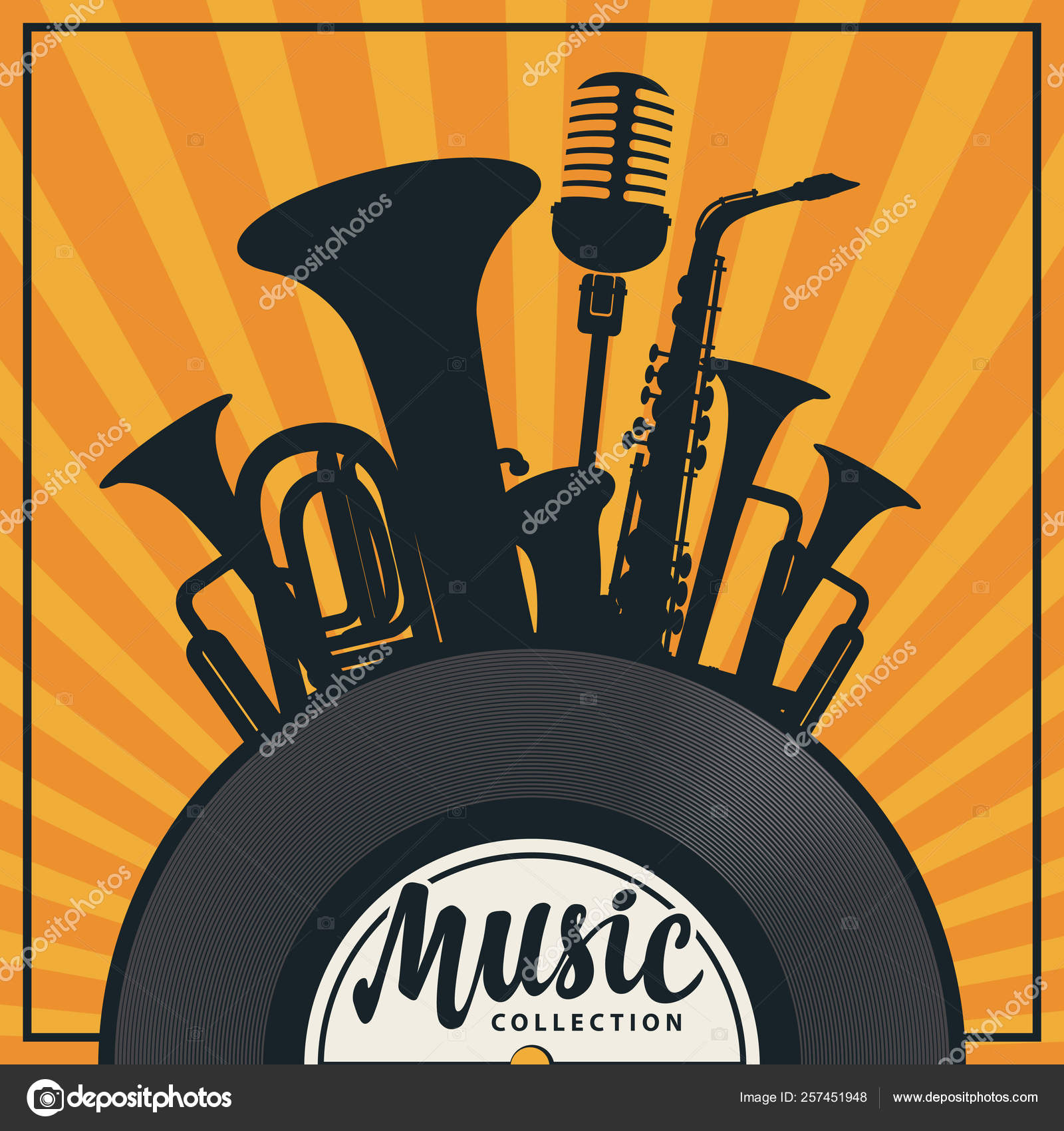 Music banner with vinyl record and wind instrument Stock Vector Image by  ©paseven #257451948