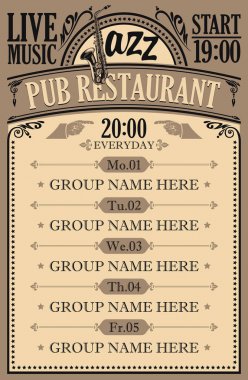 canlı caz müziği ile bir pub restaurant için poster