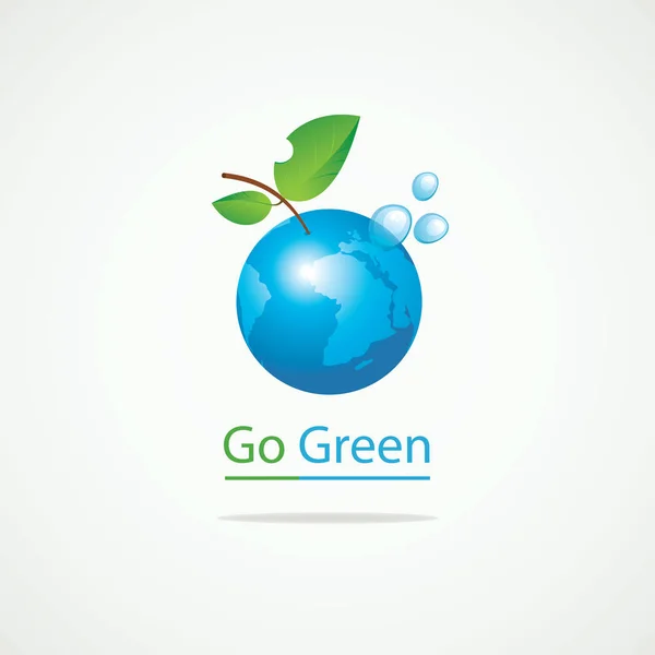 Eco bandera con el planeta Tierra y las palabras Go Green — Vector de stock