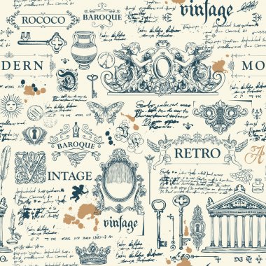 çizimler ve notlar ile soyut Dikişsiz desen