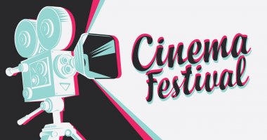 eski film kamera ile sinema festivali için afiş