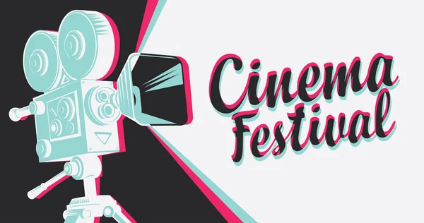 Bannière pour festival de cinéma avec vieille caméra de film — Image vectorielle