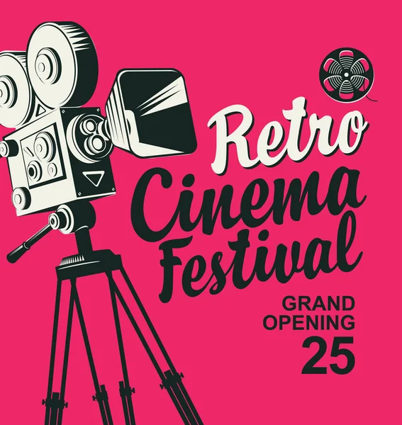 Cartaz do festival de cinema retrô com câmera de filme antigo — Vetor de Stock