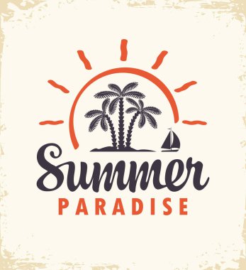 Palmiye ve yelkenli ile Yaz tropikal afiş