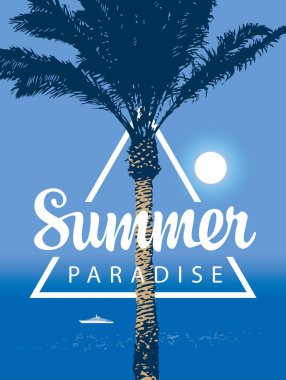 Palmiye ve gemi ile Yaz tropikal deniz manzarası