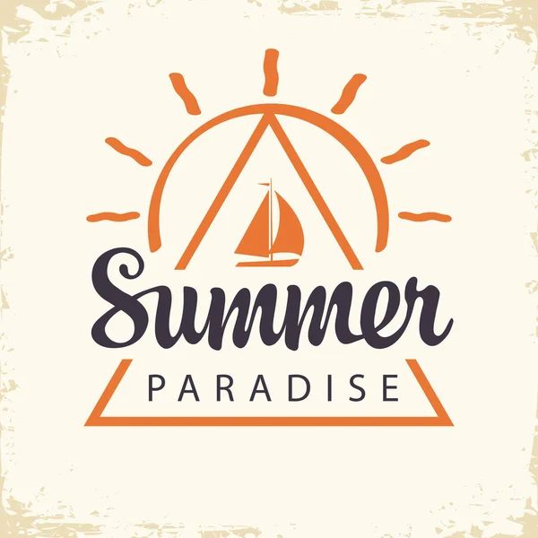 Summer tropical banner with sun and sailboat — Stock Vector