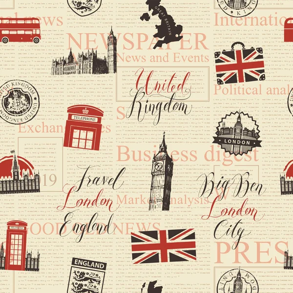 Seamless background on theme of UK and London — Stock Vector