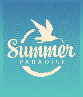 Martı ve güneş ile seyahat afiş. Yaz Cenneti