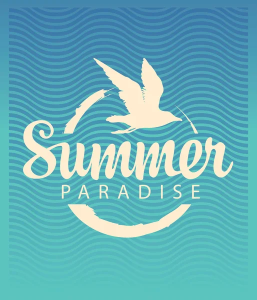 Travel banner with gull and sun. Summer Paradise — Stock Vector