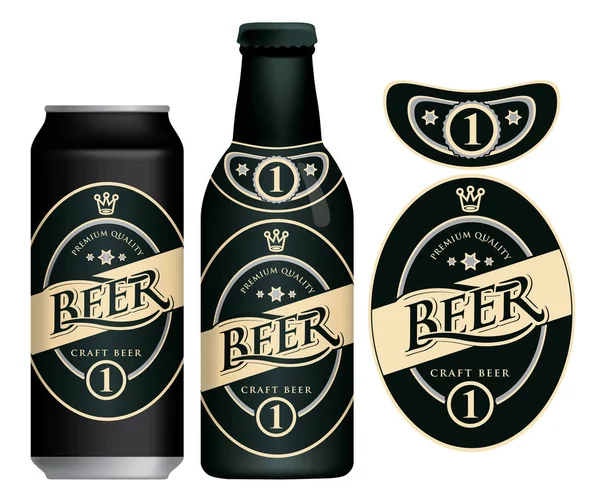 Vector bier label op bier kan en fles — Stockvector